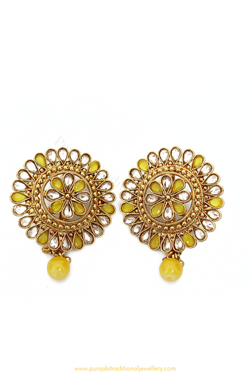 Antique Gold Finished Polki Studs By PTJ